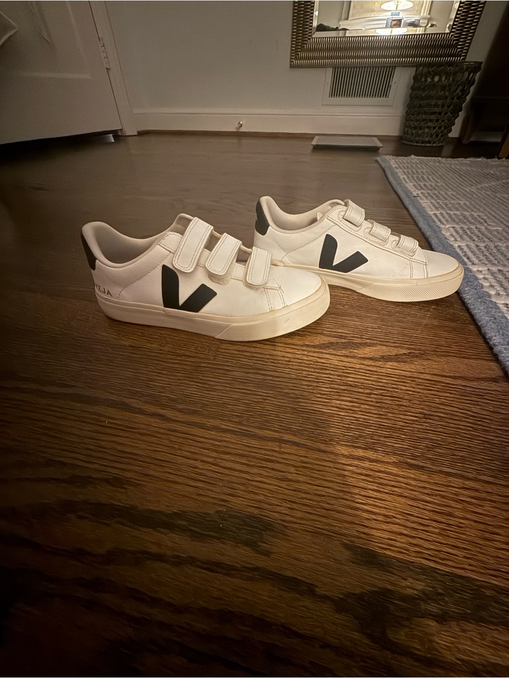 Veja Campo White Leather Velcro Sneakers with Black V Logo